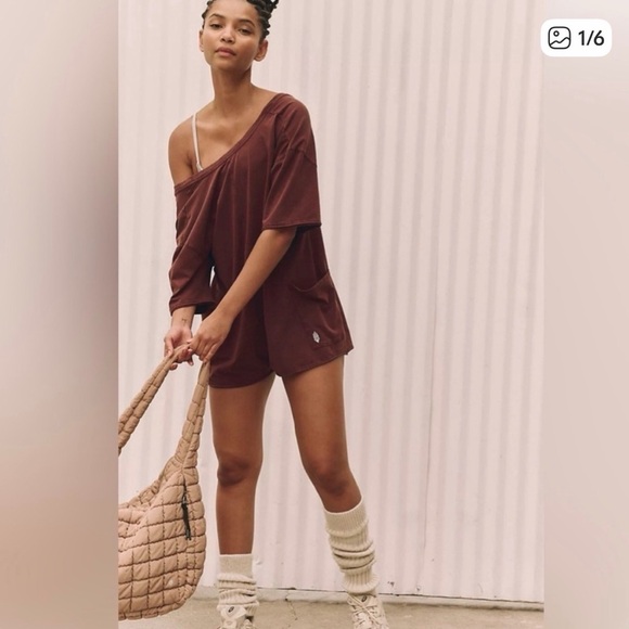 free people movement Pants - Free people hot shot tee romper chocolate( new with and without tag)